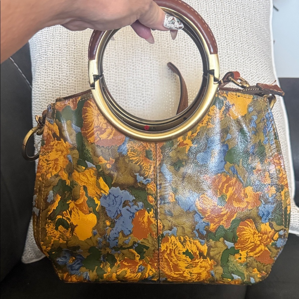 Floral Patricia Nash Leather Handbag with Gold Accents